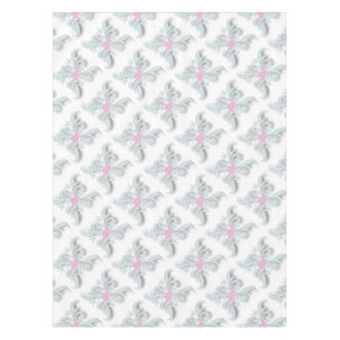 Pink Dove with Silver Flowers and Fronds Tablecloth