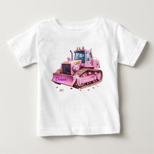 Pink Dozer Bulldozer Personalised Toddler T-Shirt (Front)