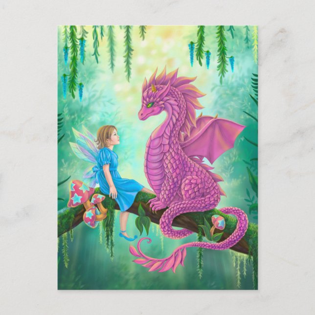 pink Dragon and Fairy Postcard (Front)