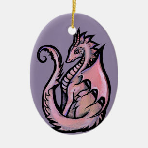 Pink Dragon Art cute dragons design geek girl art  Ceramic Tree Decoration