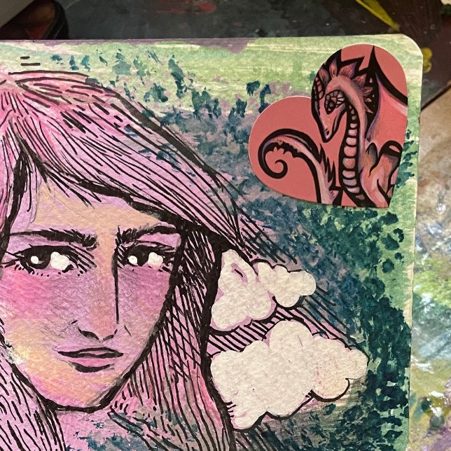 Pink Dragon Art cute dragons design geek girl art  Heart Sticker (Creator Uploaded)