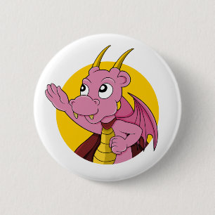 Pink dragon cartoon 6 cm round badge