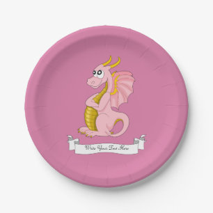 Pink dragon cartoon paper plate