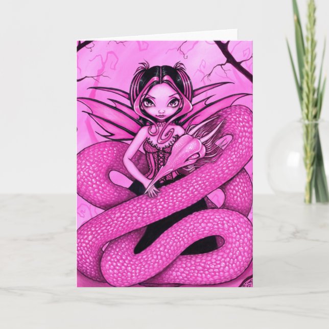 "Pink Dragon Fairy" Greeting Card (Front)