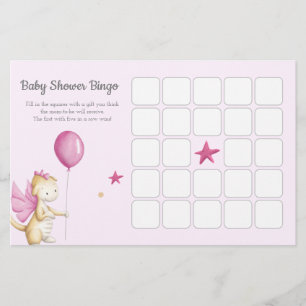 Pink Dragon Girl Baby Shower Bingo Game