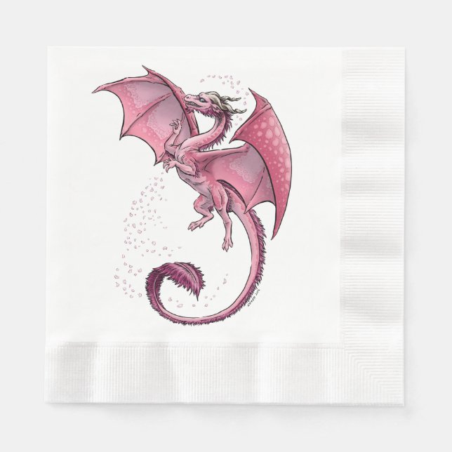 Pink Dragon of Spring Fantasy Art Napkin (Front)