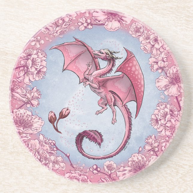 Pink Dragon of Spring Nature Fantasy Art Coaster (Front)