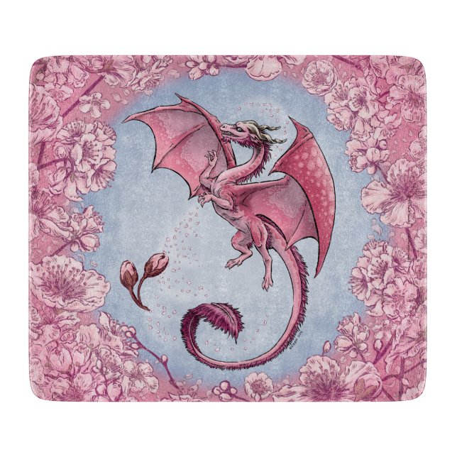 Pink Dragon of Spring Nature Fantasy Art Cutting Board (Front)