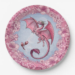 Pink Dragon of Spring Nature Fantasy Art Paper Plate