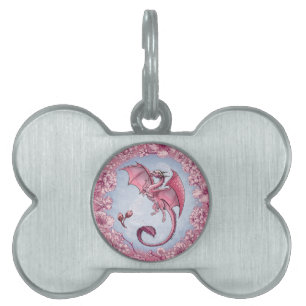 Pink Dragon of Spring Nature Fantasy Art Pet ID Tag