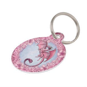 Pink Dragon of Spring Nature Fantasy Art Pet Tag