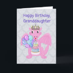 Pink Dragon Princess, Birthday for Granddaughter Card<br><div class="desc">This birthday card has my drawing of a pretty pink dragon with wings. I have added a tiara on it's head. The sweet pink dragon holds a cake with candles and a bunch of balloons. You can change the text on the front and the inside. Other birthday cards are in...</div>