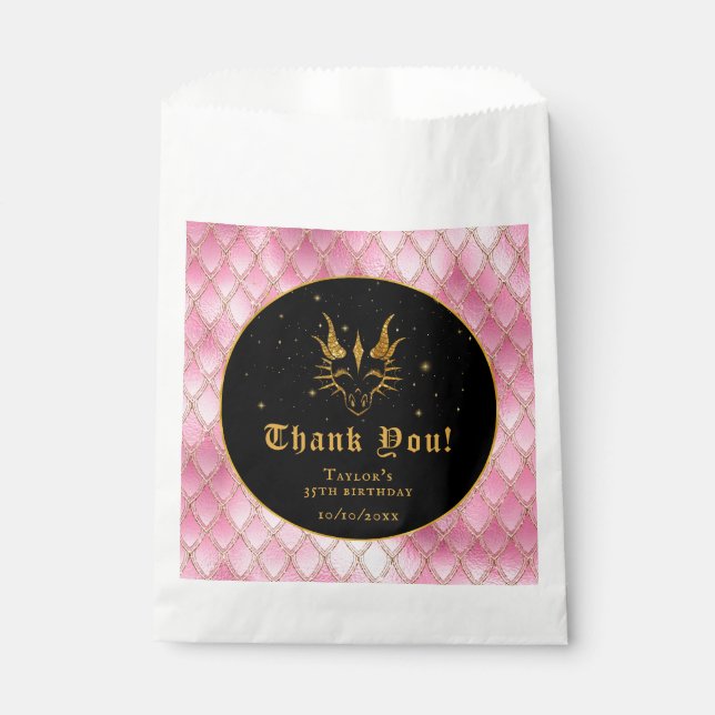 Pink Dragon Scales Gold Birthday Thank You Favour Bags (Front)