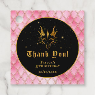 Pink Dragon Scales Gold Birthday Thank You Favour Tags