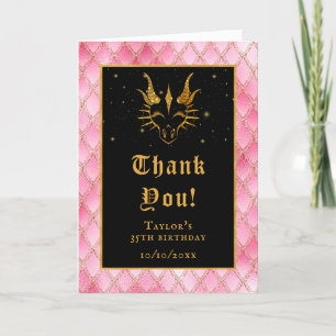 Pink Dragon Scales Gold Faux Glitter Birthday Thank You Card