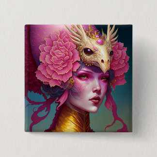 Pink Dragon Skull Woman Fantasy Art 15 Cm Square Badge