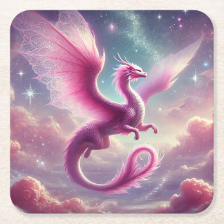 Pink Dragon Square Paper Coaster