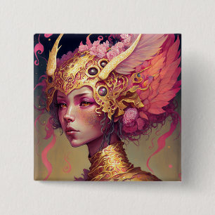 Pink Dragon Woman Fantasy Art 15 Cm Square Badge