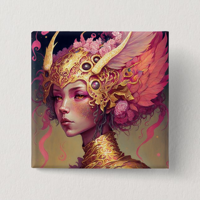 Pink Dragon Woman Fantasy Art 15 Cm Square Badge (Front)