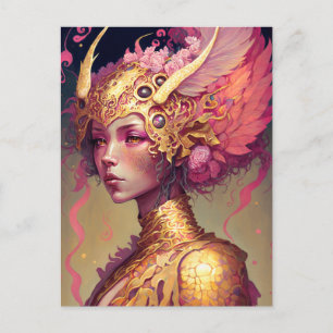 Pink Dragon Woman Fantasy Art Postcard