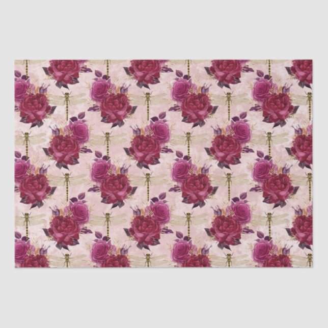 Pink Dragonflies and Roses  Tissue Paper (Front)