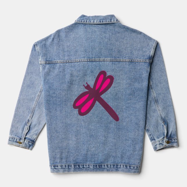 PINK DRAGONFLY ART LADIES DENIM JACKET (Back)