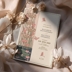 Pink Dragonfly Belle Epoque Art Nouveau Wedding Invitation