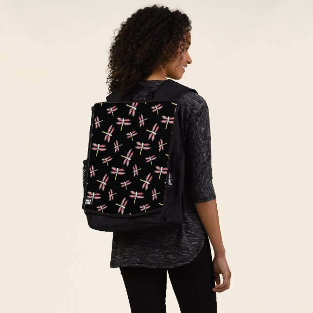 Pink Dragonfly Bugs Pattern Backpack (Worn)