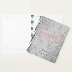 Pink Dragonfly Damask Planner