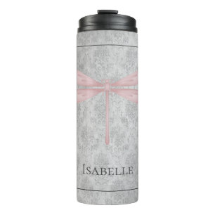 Pink Dragonfly Damask Thermal Tumbler