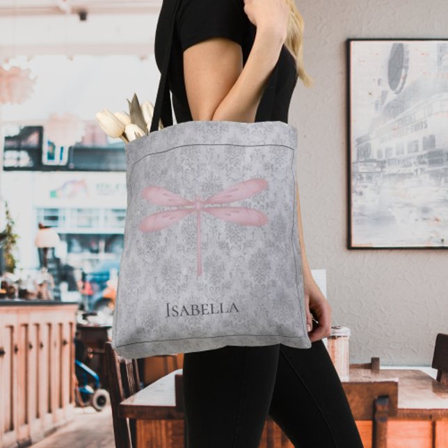 Pink Dragonfly Damask Tote Bag (Pink Dragonfly Damask Tote Bag)