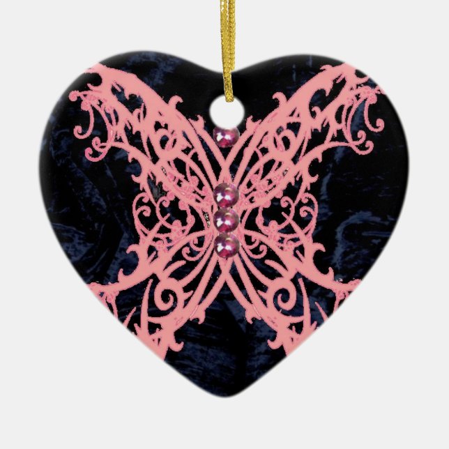 Pink Dragonfly/ Navy Velvet Design Ceramic Tree Decoration (Front)