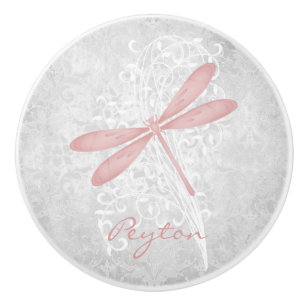 Pink Dragonfly Personalised Ceramic Knob