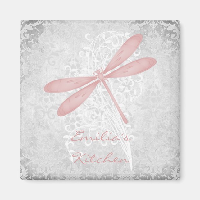 Pink Dragonfly Personalised Magnet (Front)
