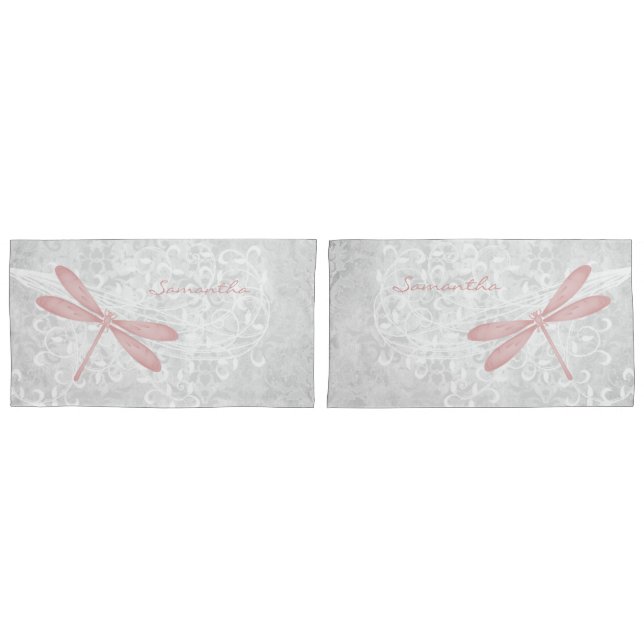 Pink Dragonfly Personalised Pillow Case (Front-Set)