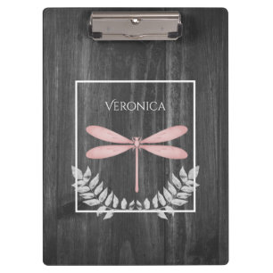 Pink Dragonfly Rustic Clipboard