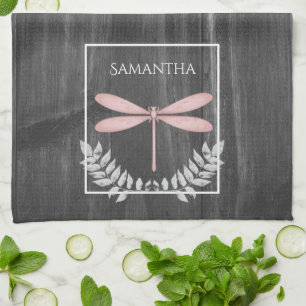 Pink Dragonfly Rustic Kitchen Towel