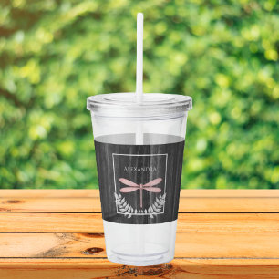 Pink Dragonfly Rustic Personalised Acrylic Tumbler