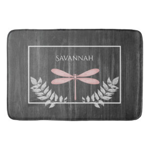 Pink Dragonfly Rustic Personalised Bath Mat
