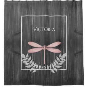 Pink Dragonfly Rustic Personalised  Shower Curtain