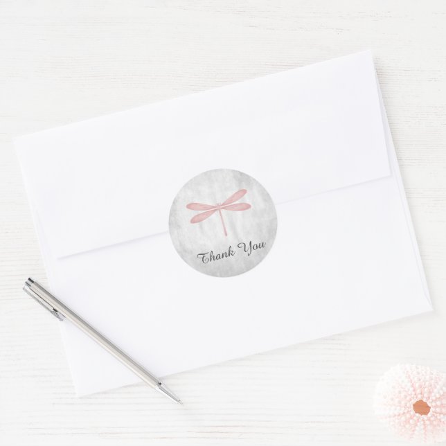 Pink Dragonfly Thank You Stickers (Envelope)