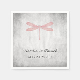 Pink Dragonfly Wedding Paper Napkins