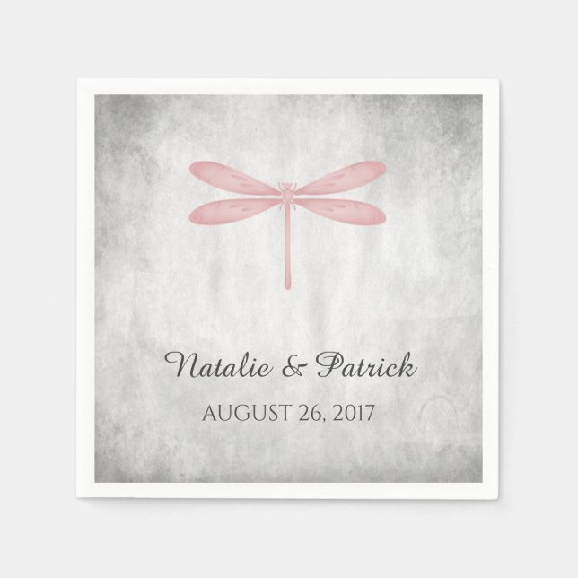 Pink Dragonfly Wedding Paper Napkins (Front)