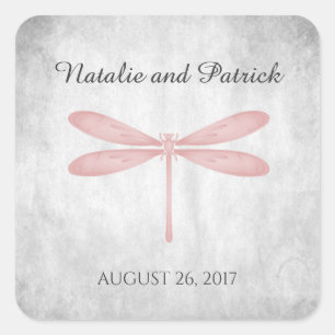 Pink Dragonfly Wedding Stickers