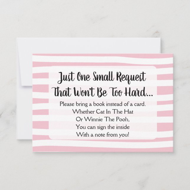 Pink Drawn Stripe Baby Shower Bring A Book Card (Front)