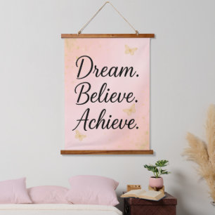 Pink Dream Believe Achieve Wall Tapestry