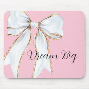 Pink Dream Big White Bow Mouse Pad