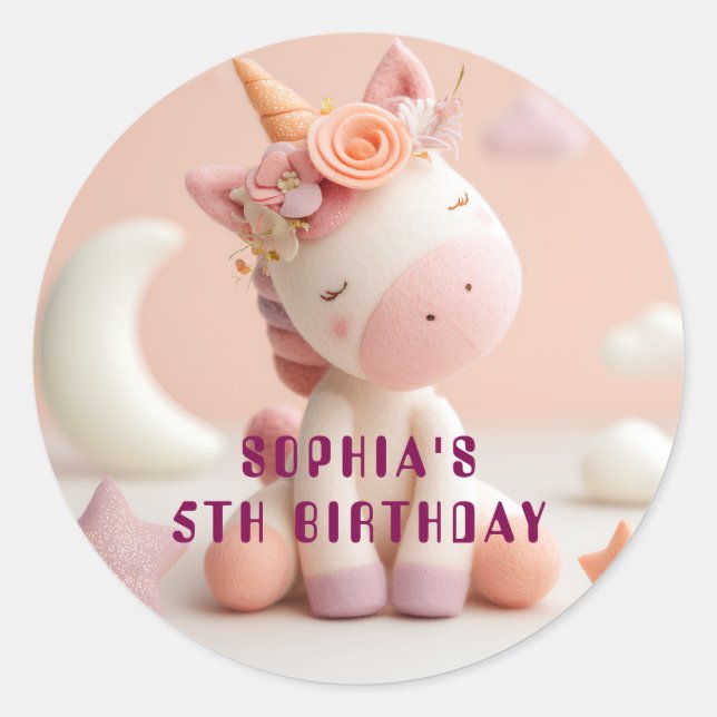 Pink Dream Unicorn Party Classic Round Sticker (Front)