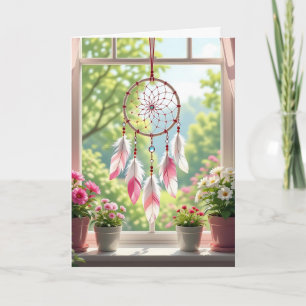 Pink Dreamcatcher and Plants Window Birthday Card