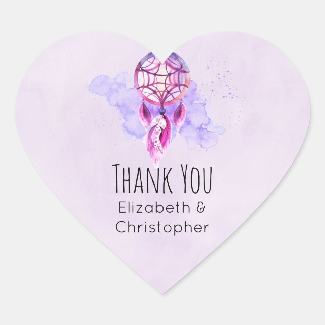 Pink Dreamcatcher Purple pain Splatter Thank You Heart Sticker (Front)
